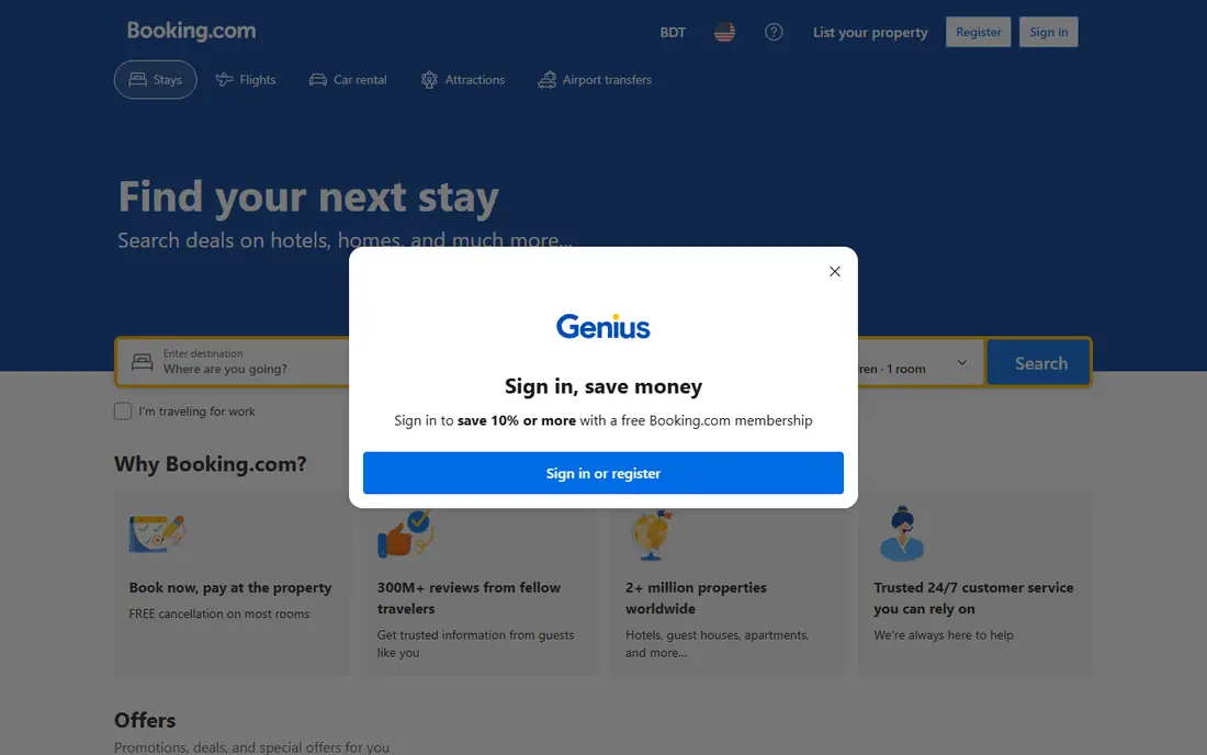 Booking.com homepage