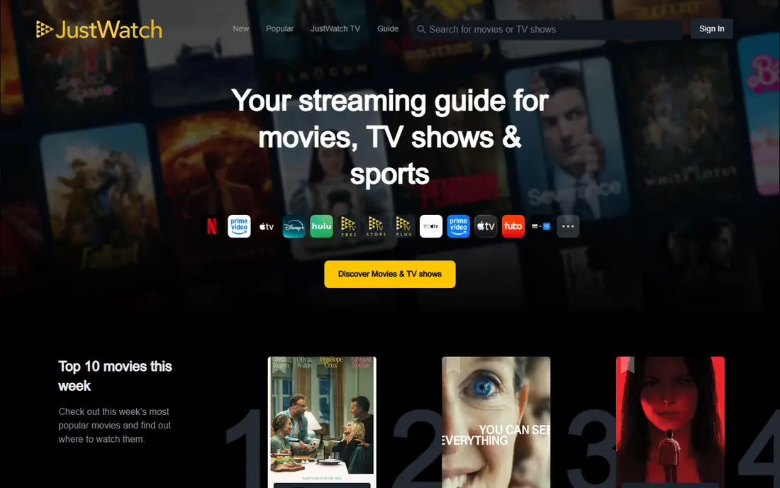 JustWatch homepage