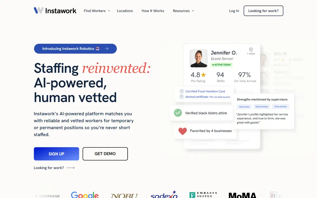 Instawork homepage
