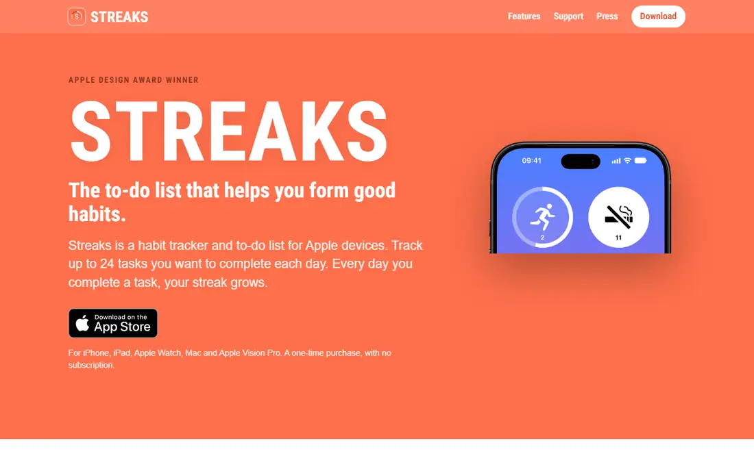Streaks homepage