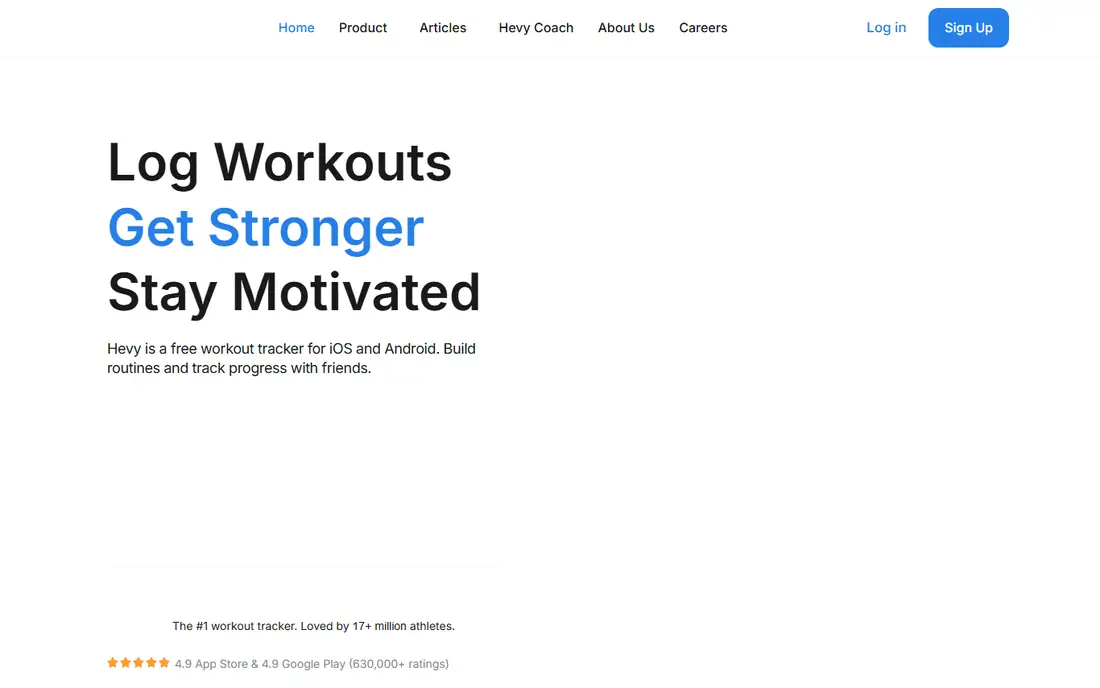 Hevy homepage