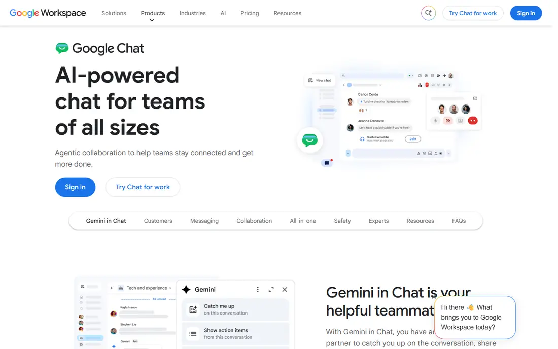 Google Chat homepage