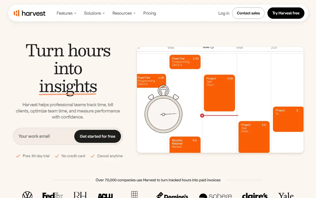 Harvest homepage