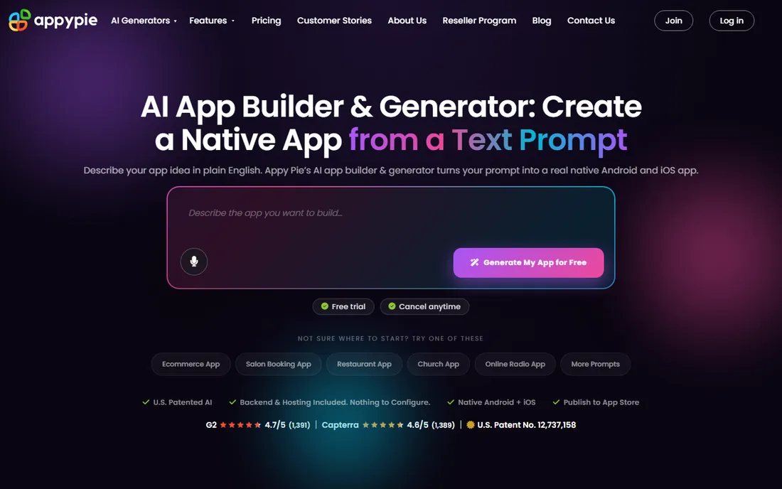 Appy Pie homepage
