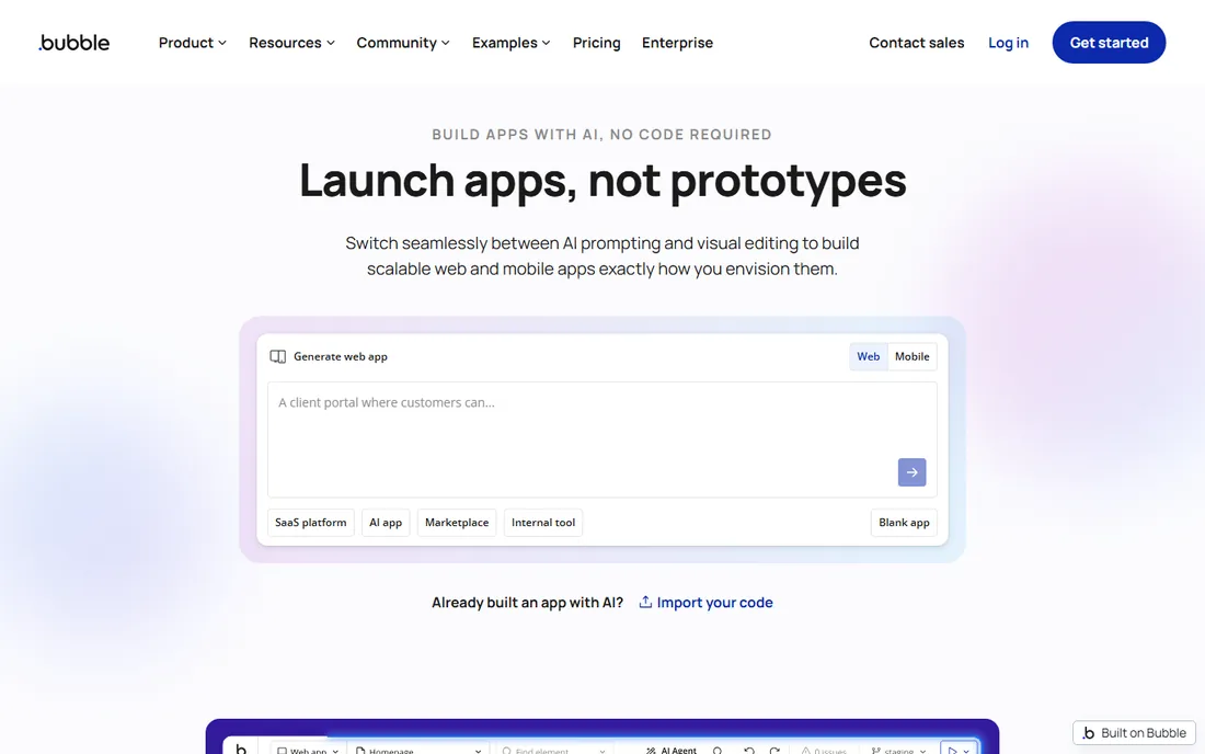 Bubble homepage