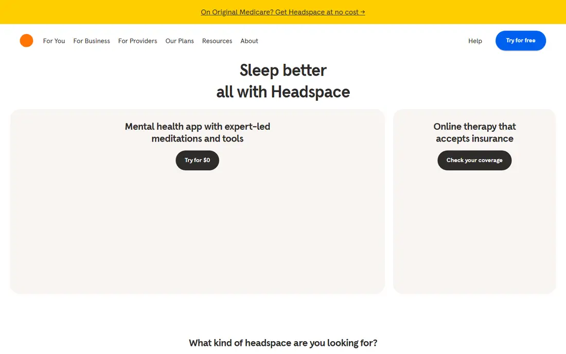 Headspace homepage