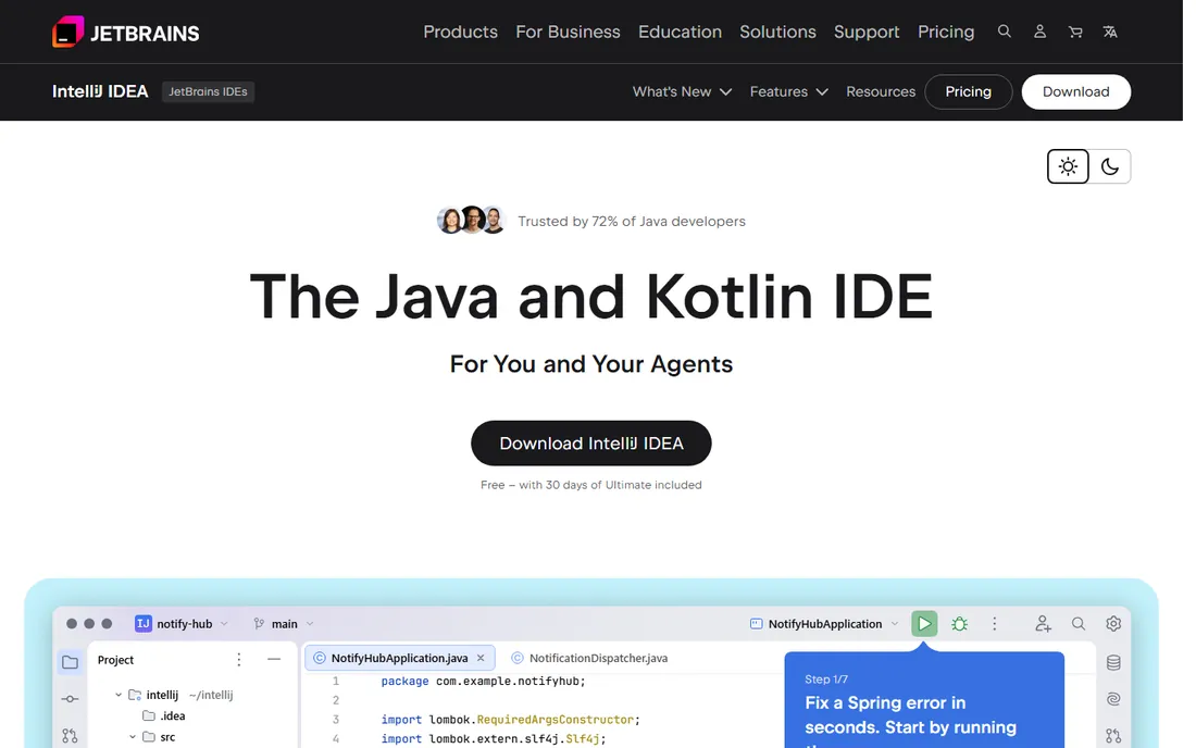 IntelliJ IDEA homepage