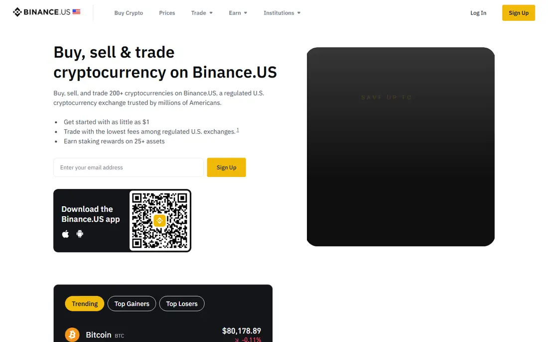 Binance.US homepage