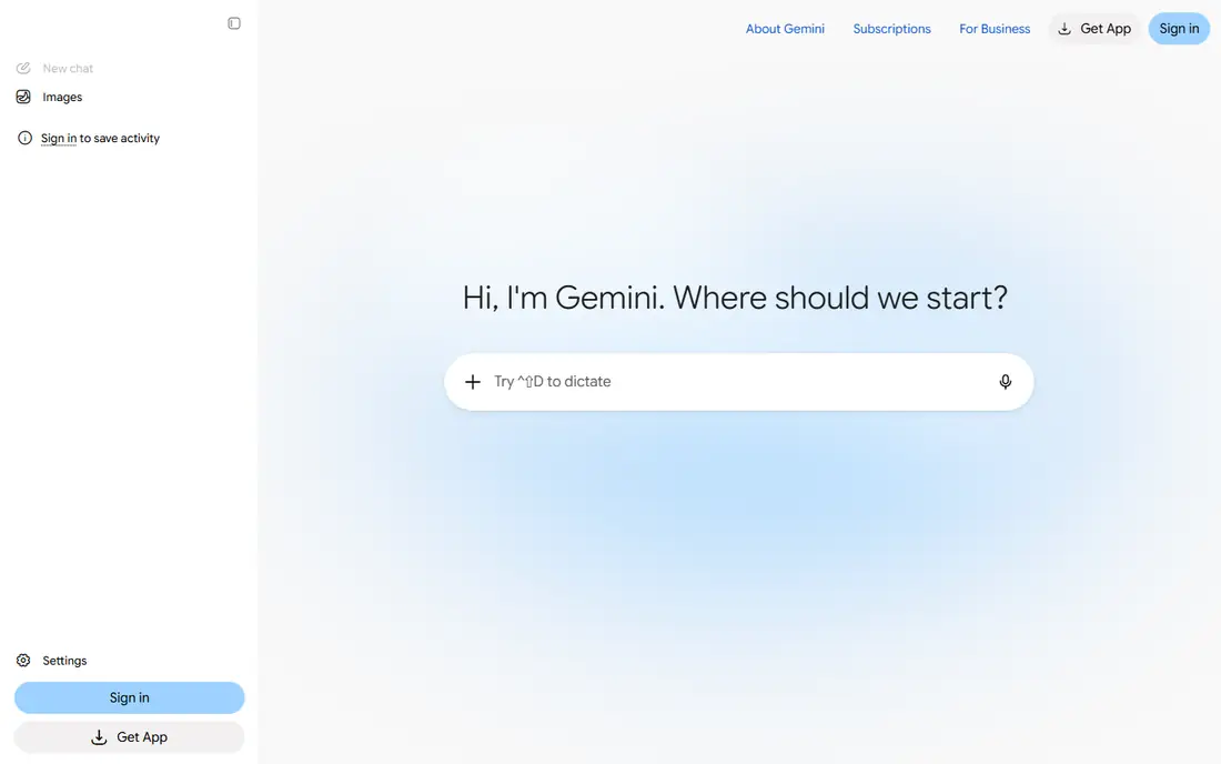 Google Gemini homepage