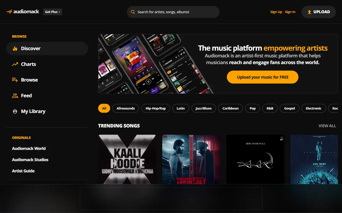 Audiomack homepage