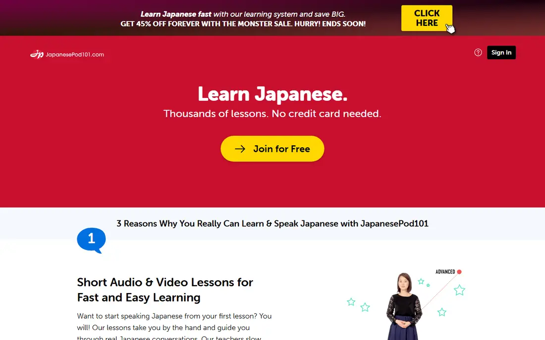 JapanesePod101 homepage