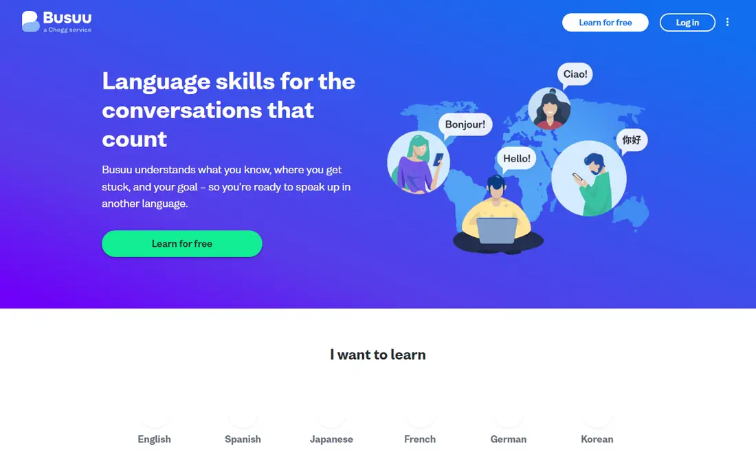 Busuu homepage