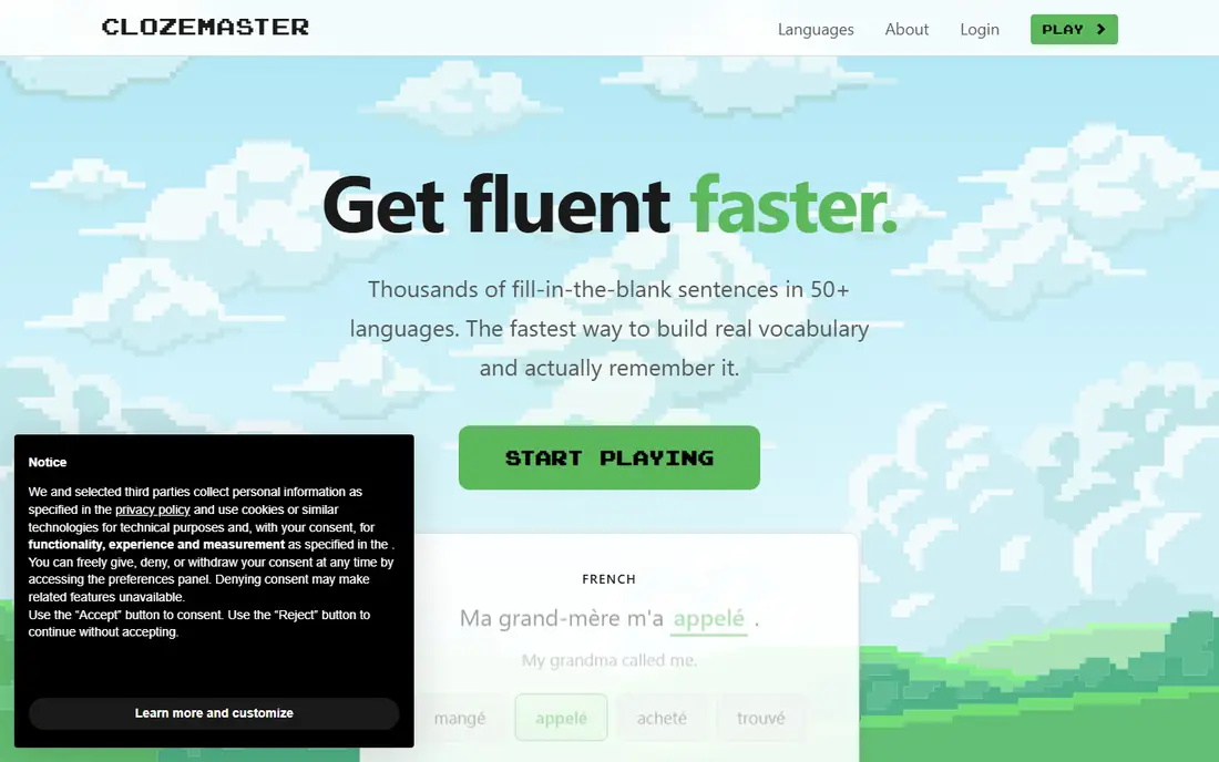 Clozemaster homepage