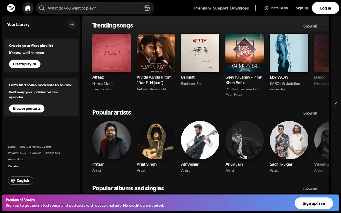 Spotify homepage