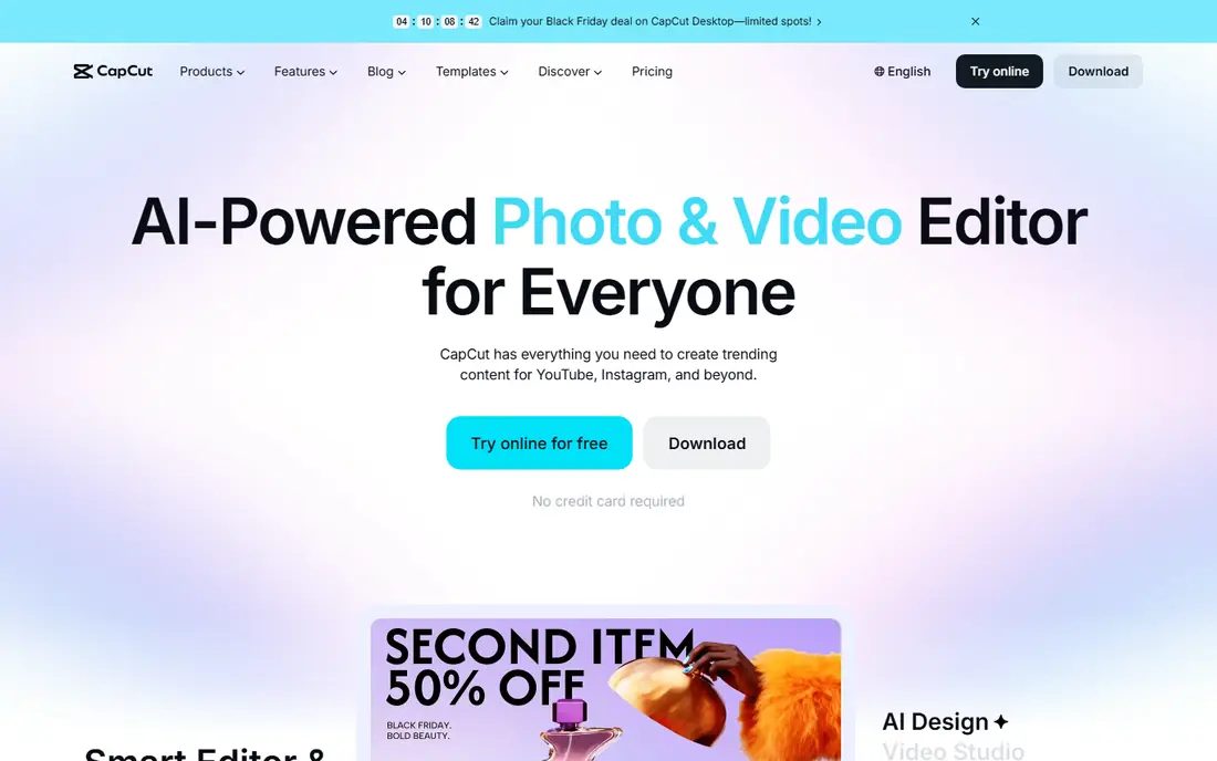 CapCut homepage