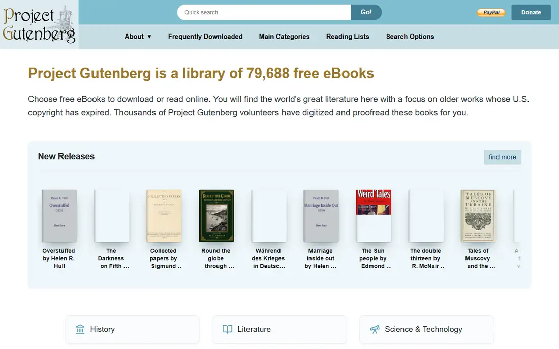 Project Gutenberg homepage
