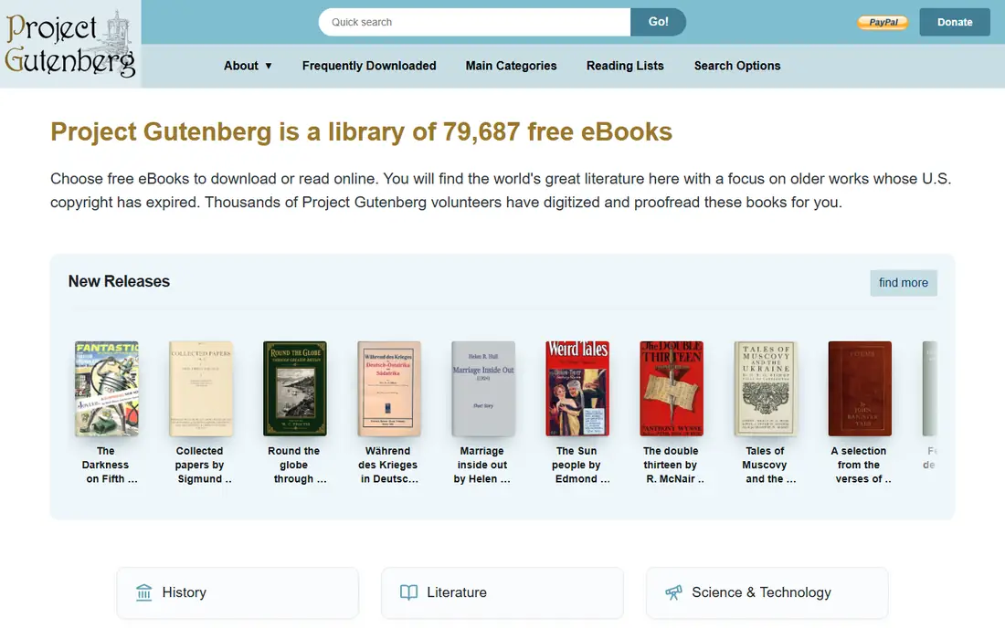 Project Gutenberg homepage