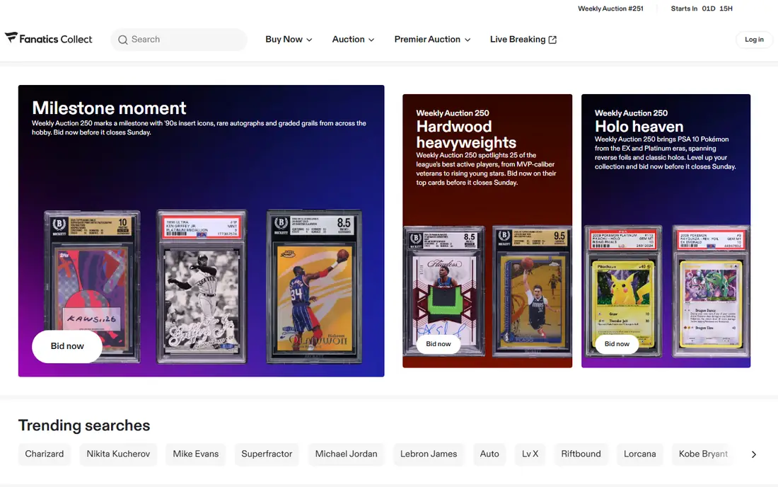 Fanatics Collect homepage