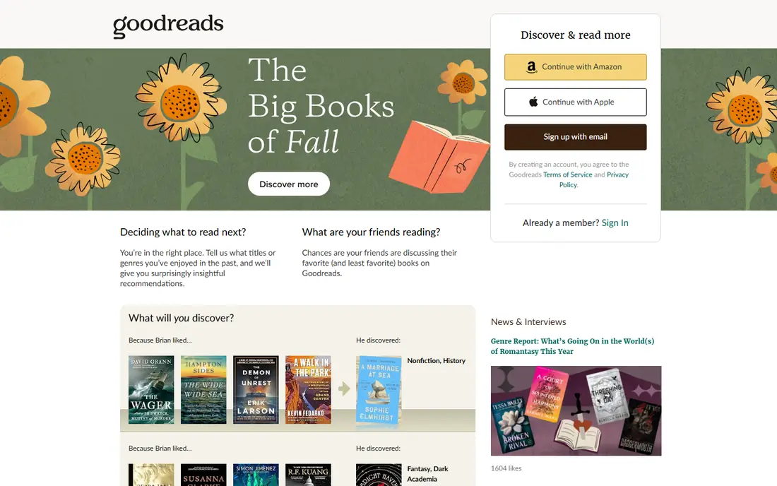 Goodreads homepage
