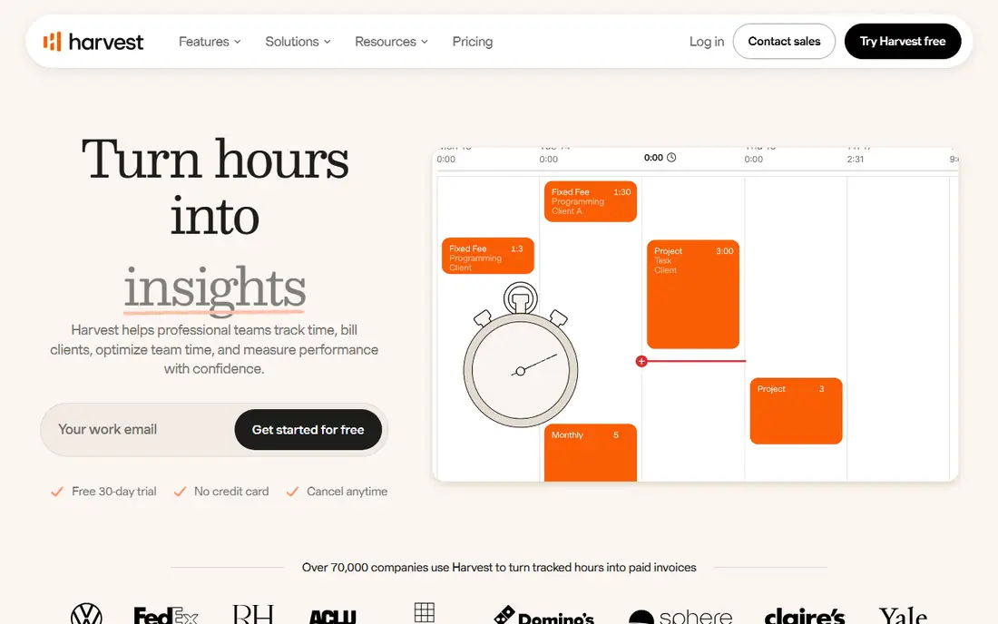 Harvest homepage