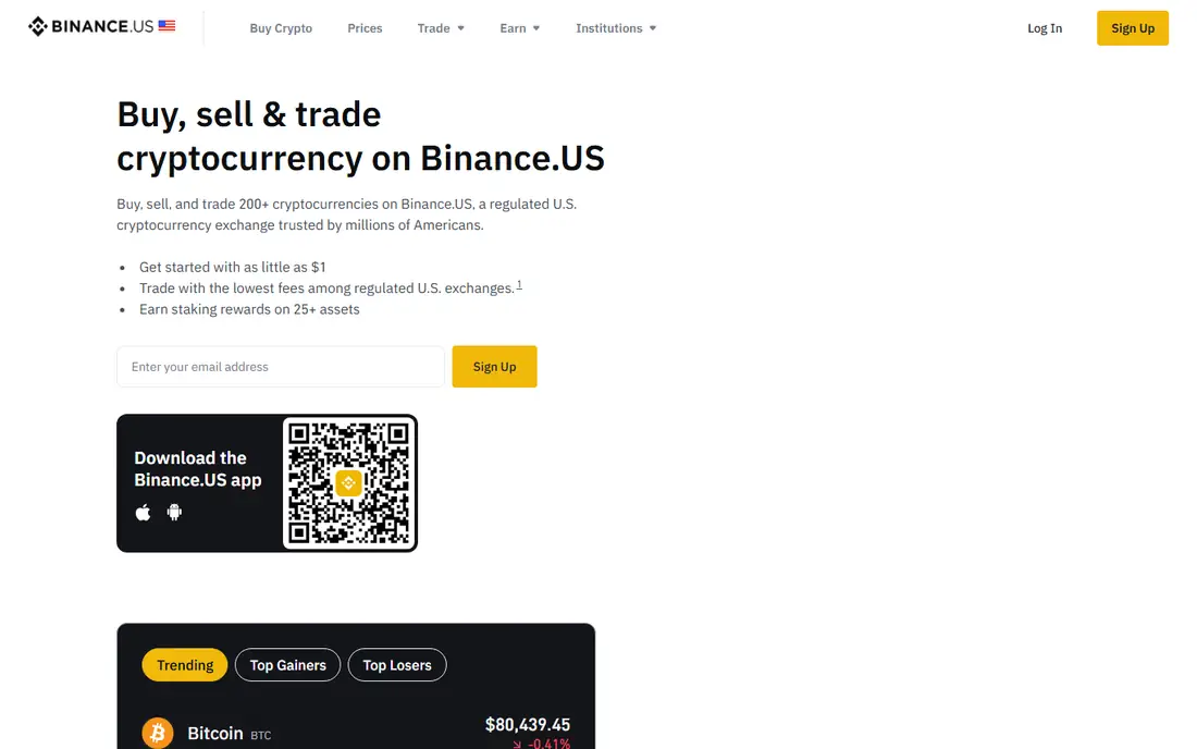Binance.US homepage