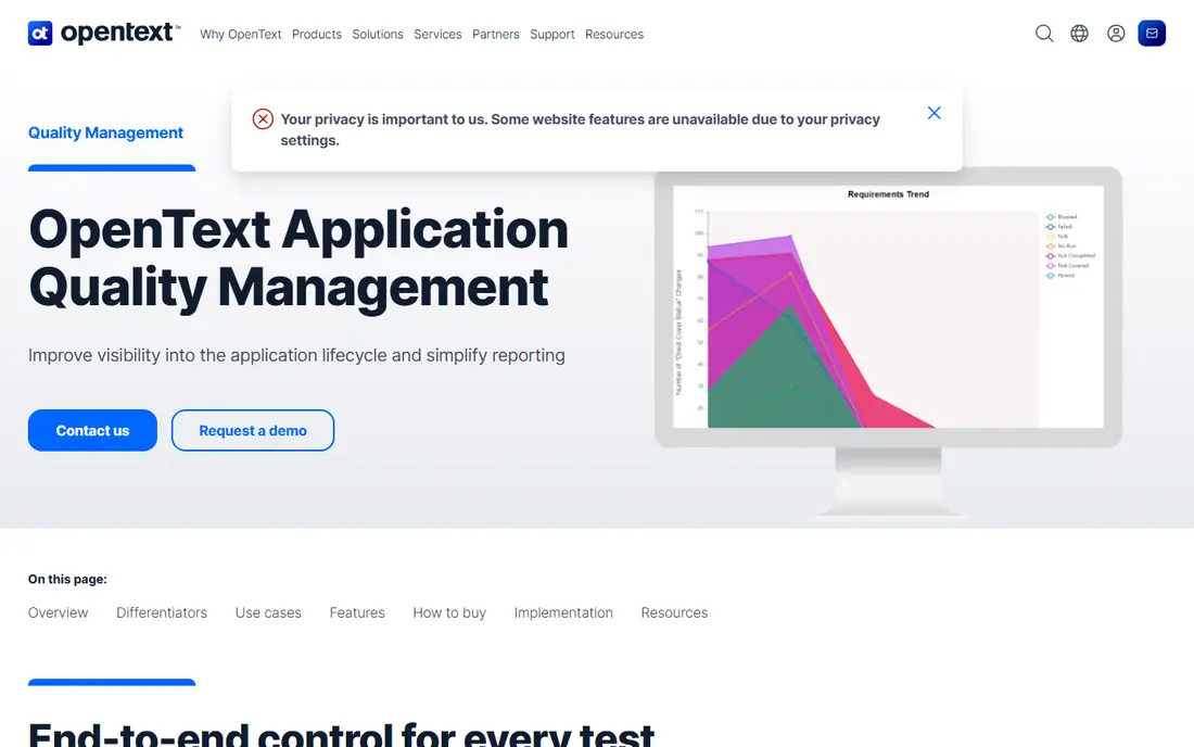 OpenText ALM Quality Center homepage