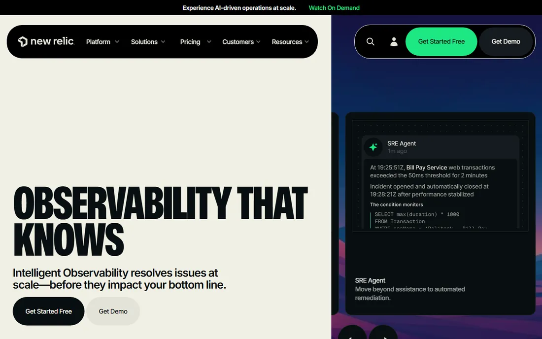 New Relic homepage