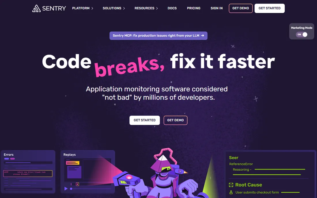 Sentry homepage