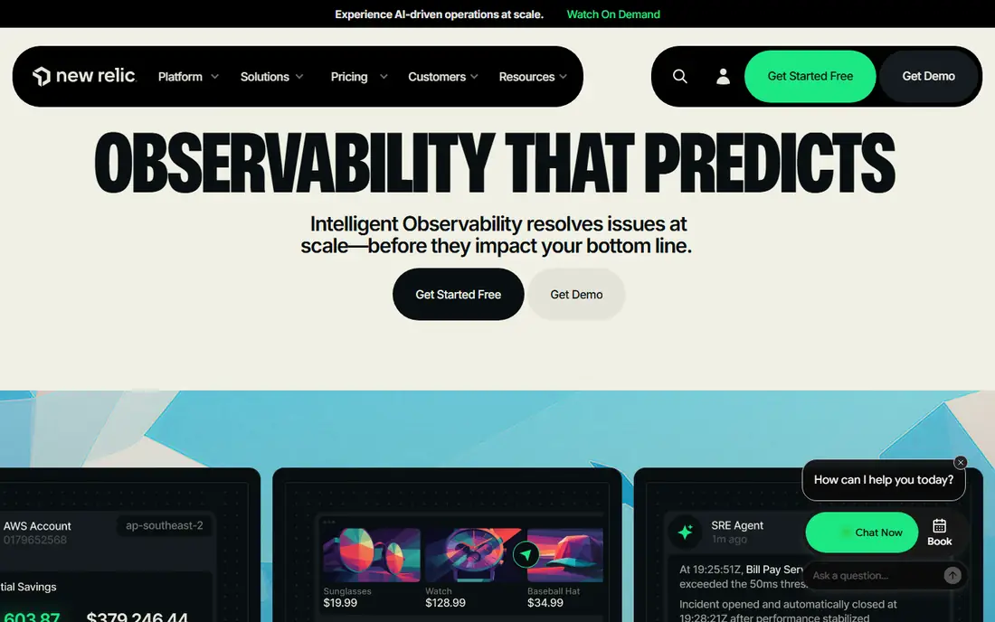 New Relic homepage