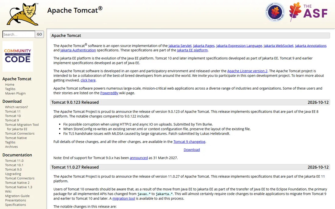 Apache Tomcat homepage