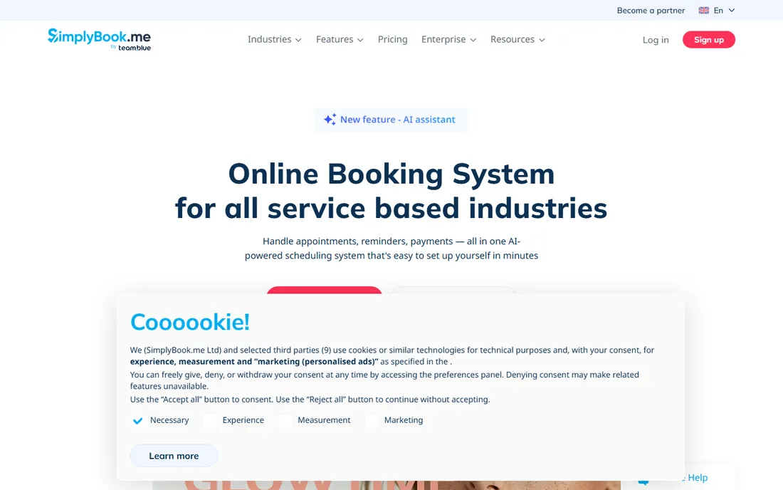 SimplyBook.me homepage