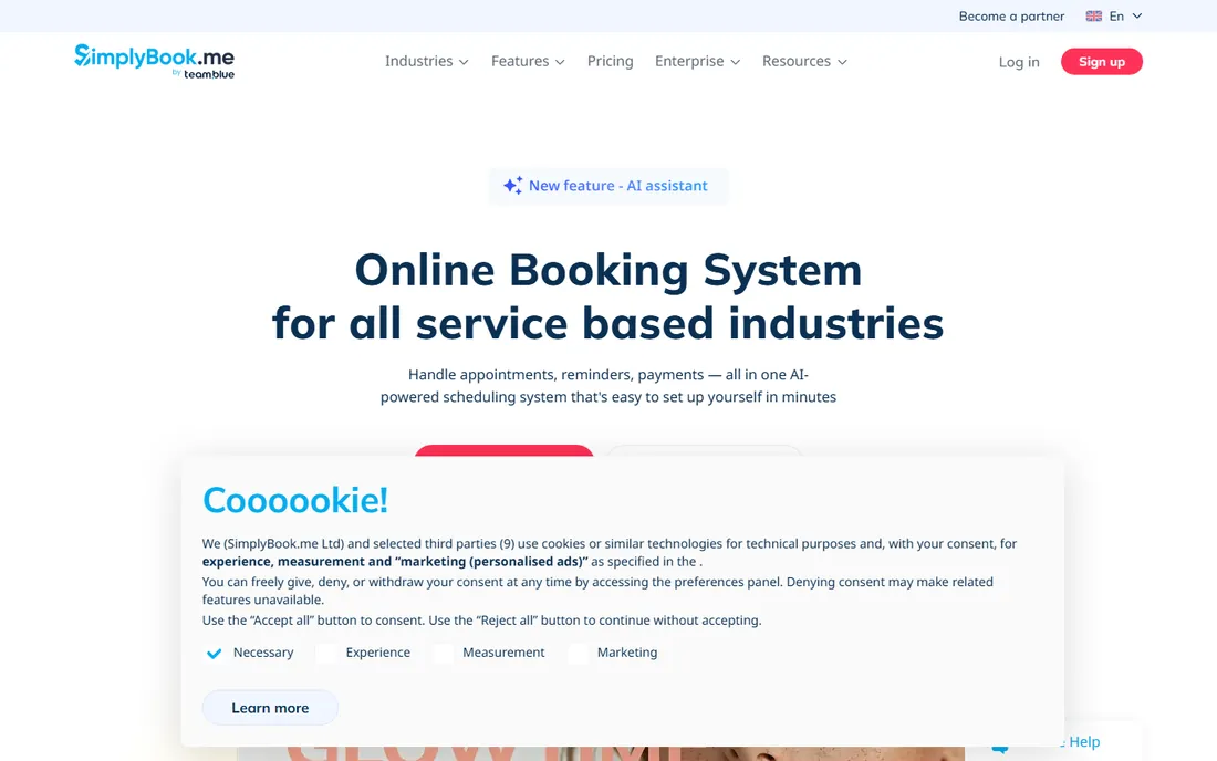 SimplyBook.me homepage