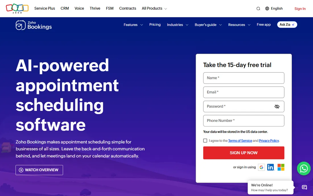 Zoho Bookings homepage
