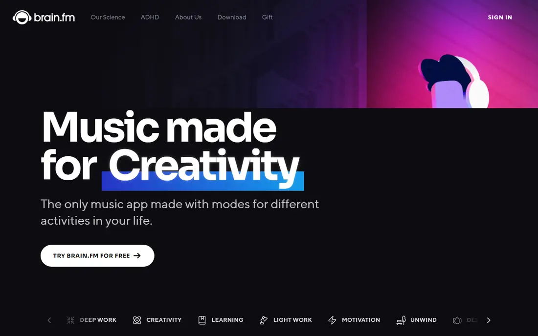 Brain.fm homepage