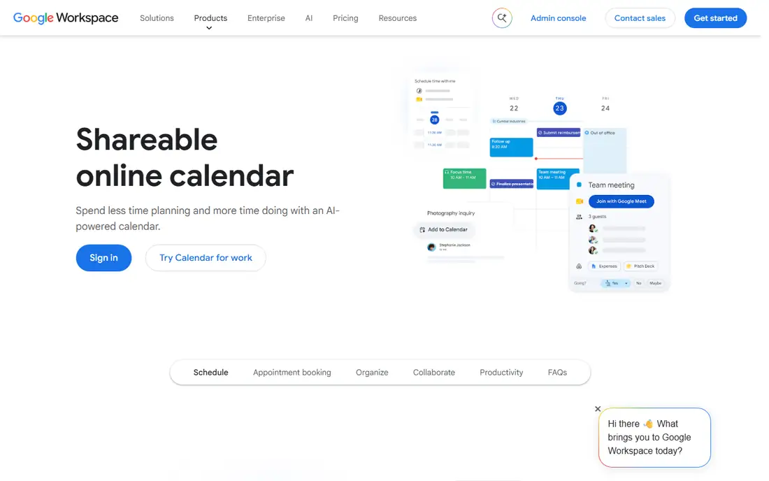 Google Calendar homepage