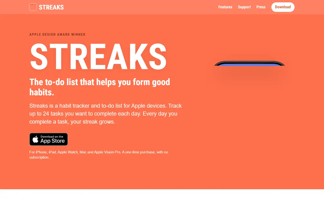 Streaks homepage