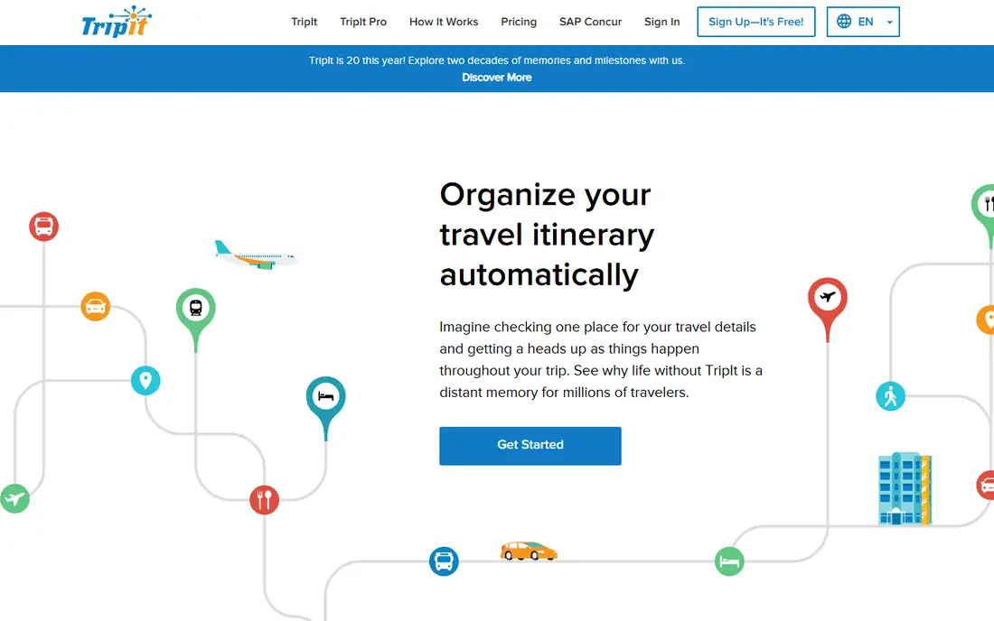 TripIt homepage