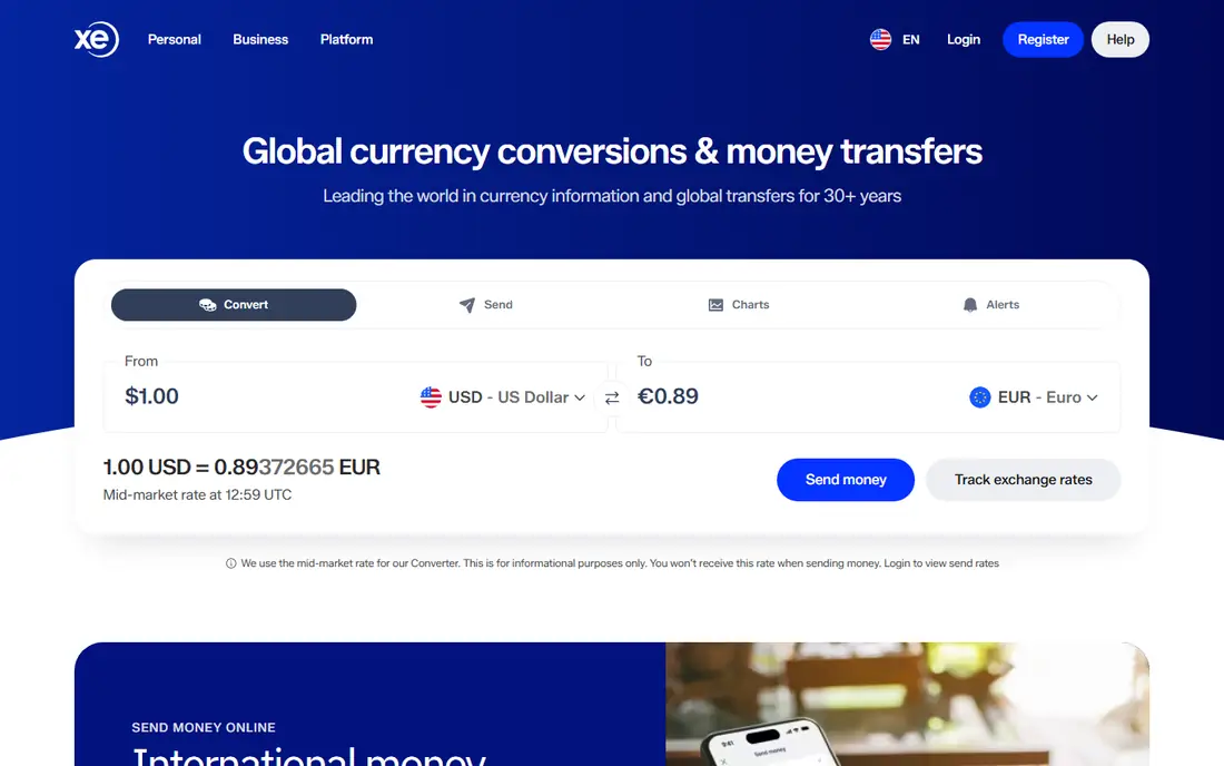 XE Currency homepage