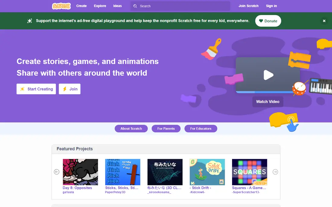 Scratch homepage