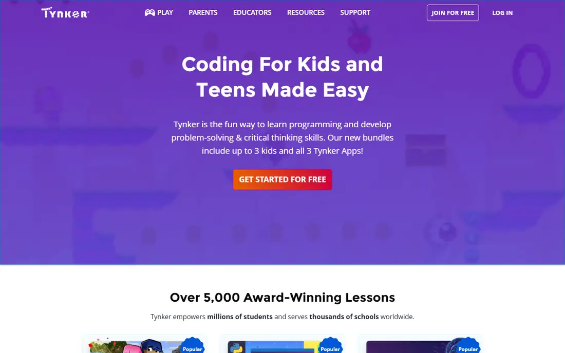 Tynker homepage