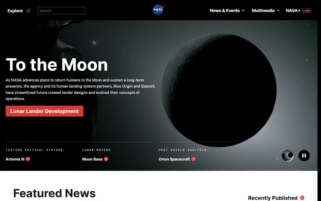 NASA homepage