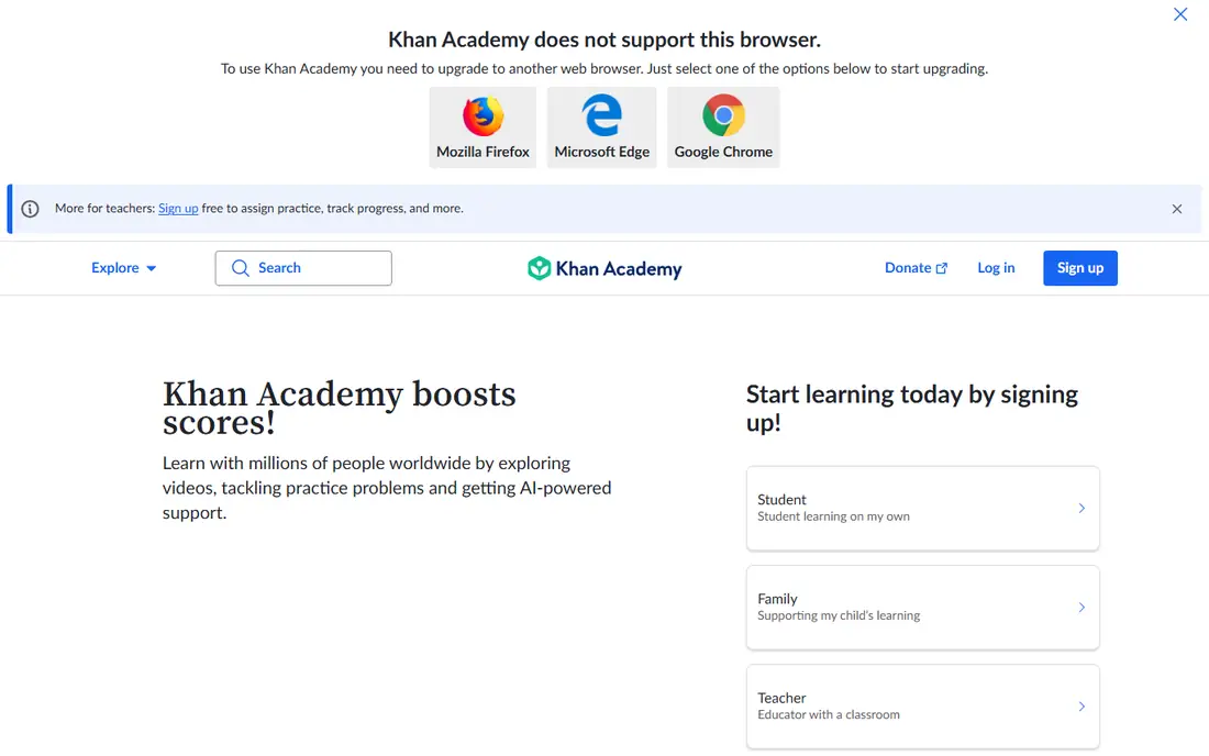 Khan Academy Kids homepage