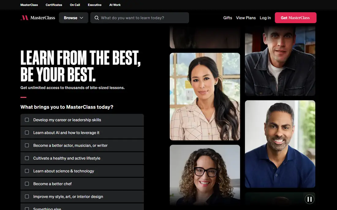 MasterClass homepage