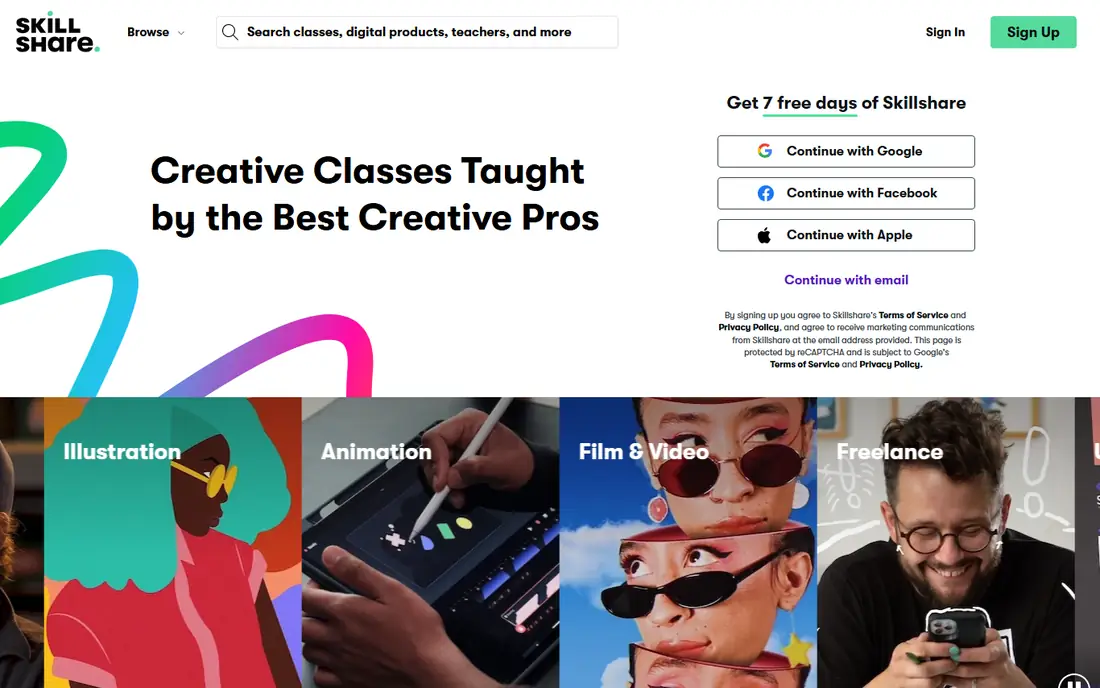 Skillshare homepage