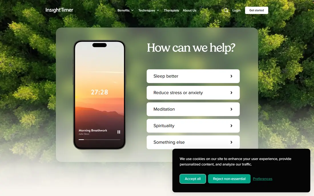 Insight Timer homepage