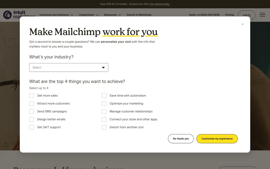 Mailchimp homepage