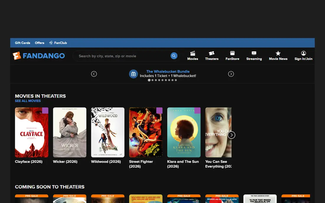 Fandango homepage