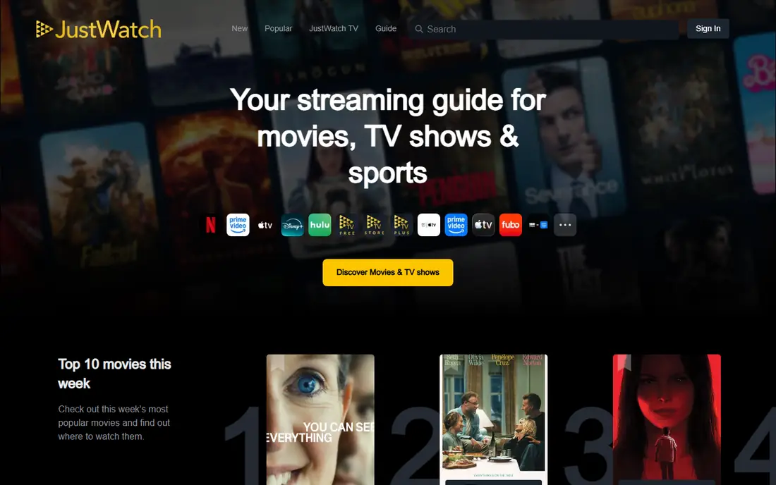 JustWatch homepage