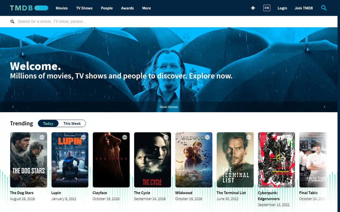 The Movie Database homepage
