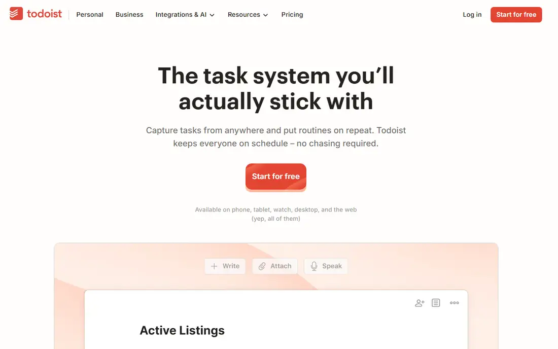 Todoist homepage